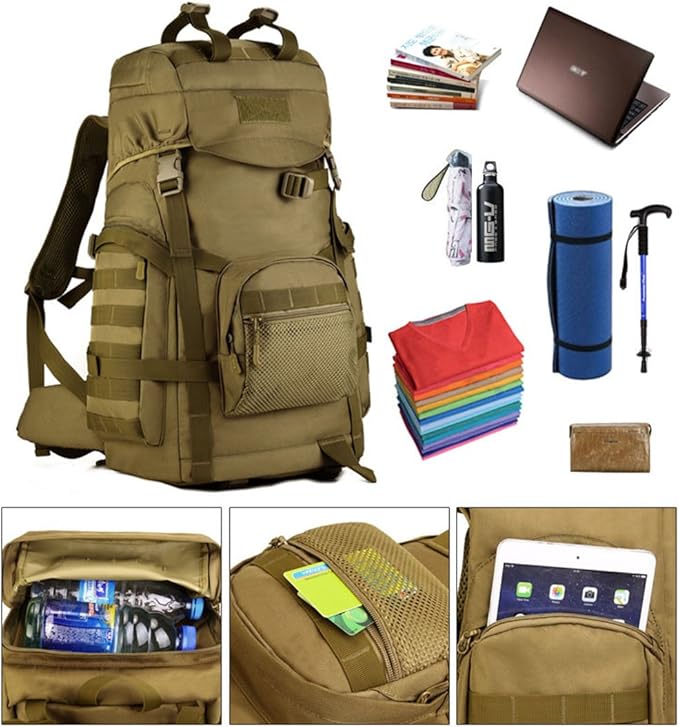 Huntvp 55L Tactical Military MOLLE Backpack Rucksack (Black)