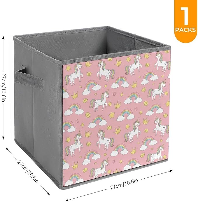 Collapsible Storage Box with Handles Cute Pink Unicorns Multi-Purpose Foldable Cube Bin for Pantry Garage Bathroom Quick-Fold Design for Easy Storage