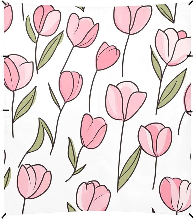 ALAZA Cute Doodle Pink Tulips Beach Tent Sun Shelter Portable Canopy Sunshade for Outdoor Camping Picnics Backyard Fun 10x9 ft