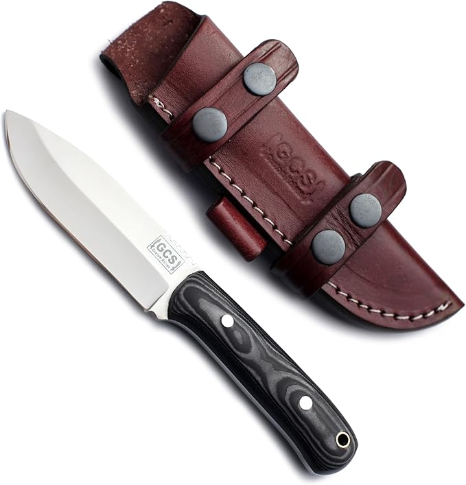 GCS Handmade G10 Handle D2 Tool Steel Tactical Hunting Knife with leather sheath Full tang blade designed for Hunting &amp EDC GCS 10