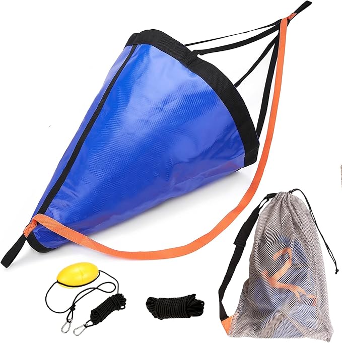 Drift Sock for Fishing Boat Sea Anchor Drift Control Bag for Kayak Canoe Pontoon &amp Trolling Boats - Water Brake Parachute with Harness Buoy Ball Rope Float &amp Dump Line (35'' for 16-20ft Boa