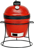 Kamado Joe Joe Jr 13.5-inch Portable Ceramic Charcoal Grill with Grill Stand Stainless Steel Cooking Grate Heat Deflectors and Ash Tool in Red Model KJ13RH