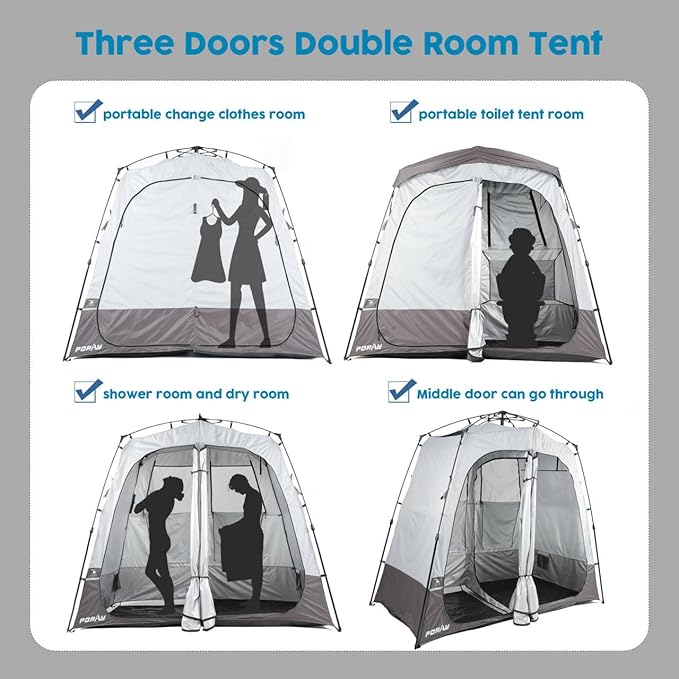 Camping Shower Tent Deluxe Changing Room Easy Set Up Privacy ShelterLarge Toilet Tent with Floor Drain Design for Beach CampingHiking with Stakes and Ropes for Stability