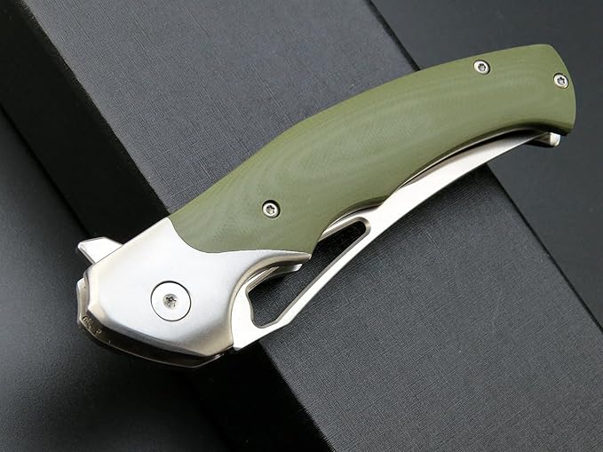 Eafengrow EF7 Folding Knife K110 Steel Blade G10&ampStainless Steel Handle EDC Tool Knives for Outdoor Working Camping Hiking(green)