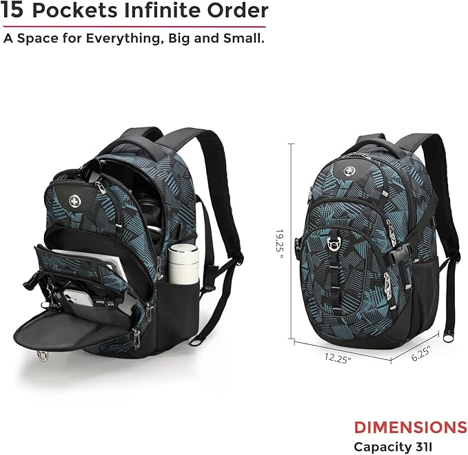 Swissdigital Laptop Backpack with USB Charging Port Travel Backpack Fits 15.6 inches Computer 31L Backpack for Men Dark Green | SD803-96
