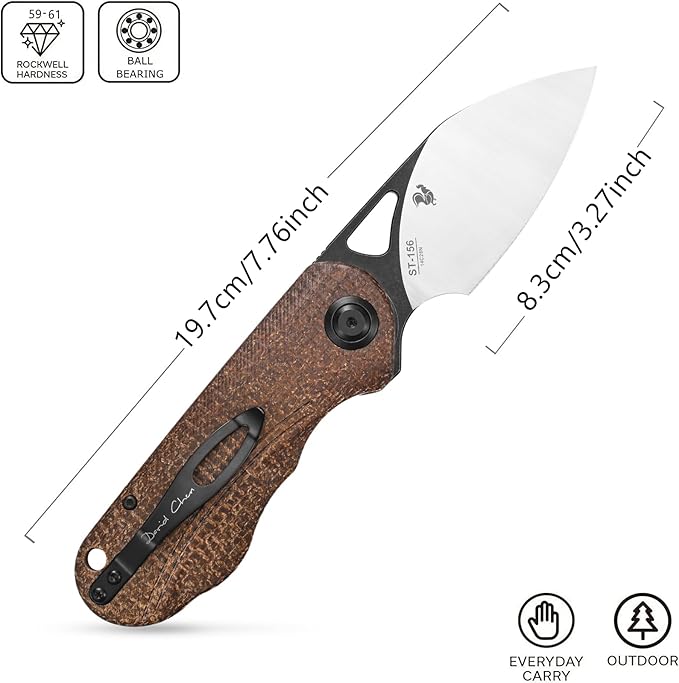 Sitivien ST156 Pocket Folding Knife Sandvik 14C28N Steel Blade with Micarta HandleChinese Zodiac Series EDC Tool Knifes for Camping Hiking Survival Fishing(Brown)