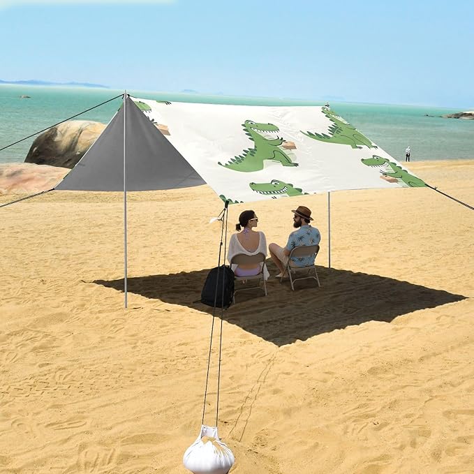 ALAZA Crocodile Animal Beach Tent Sun Shelter UPF50+ Protection Beach Shade Canopy w/ 4 Sandbags for Outdoor Camping Fishing Backyard Fun Picnic 10x9 ft
