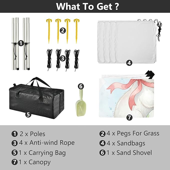 xigua Easter Bunny Beach Tent Sun Shelter with Carrying Bag - Silver Coated Oxford Fabric Beach Canopy for Beach Camping Fishing - Includes Windproof Ropes Sandbags &amp Stakes
