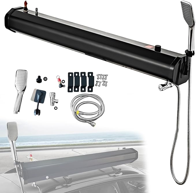 Portable Roof Rack Shower System - Pressurized Water Tank with Adjustable Shower Head &amp Hose - Off-Road Camping Shower for SUV Truck RV &amp Outdoor Adventures