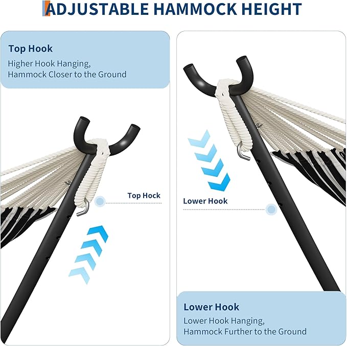 GarveeLife Double 2 Person Hammock Indoor Outdoor Standing Hammock with Space Saving Steel Stand Carry Bag 450 LBS Weight Capacity Suitable for Garden Camping Beach Black