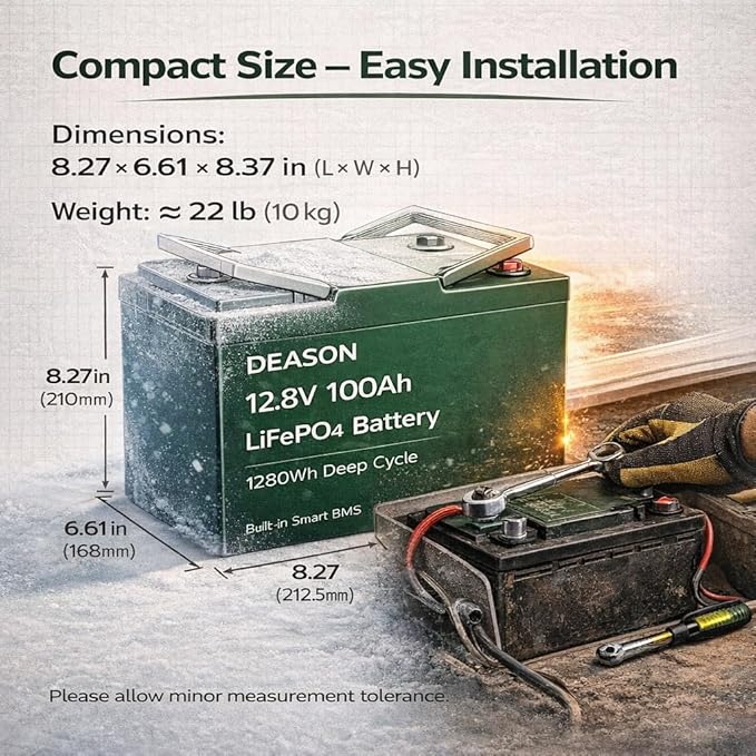 12.8V 100Ah LiFePO4 Battery 1280Wh Deep Cycle Lithium Battery for RV Marine Solar &amp Trolling Motor Built-in 100A BMS Protection Low-Temp Charge Cutoff Lightweight Lead-Acid Replacement