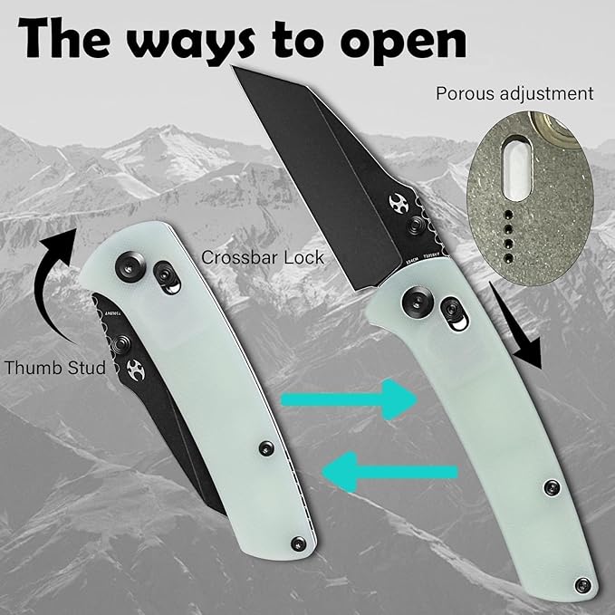 KANSEPT Main Street Pocket Folding Knife 3.36''Black Ticn Coated 154CM Sharp Steel Blade Jade G10 Handle and Thumb Stud Perfect Clip for Camping Hiking Fishing Everyday Carry T1015v7