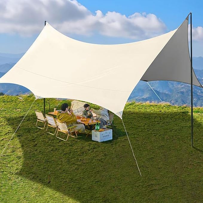 Large 16 Square Meters Outdoor Camping Shelter Featuring Reflective Silver Layer for Sun Shield and