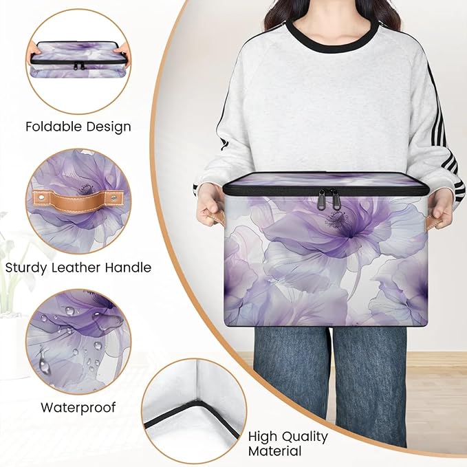 Storage Bins with Lids Blooming Flower Storage Basket Clothes Organizer with Handles Closet Storage Containers for Clothing Bedding Blanket