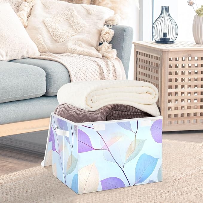 Storage Cube with Lid Elegant Leaves Print 16.5×12.6×11.8 IN Collapsible Large Capacity Foldable Storage Basket Bin Organizer