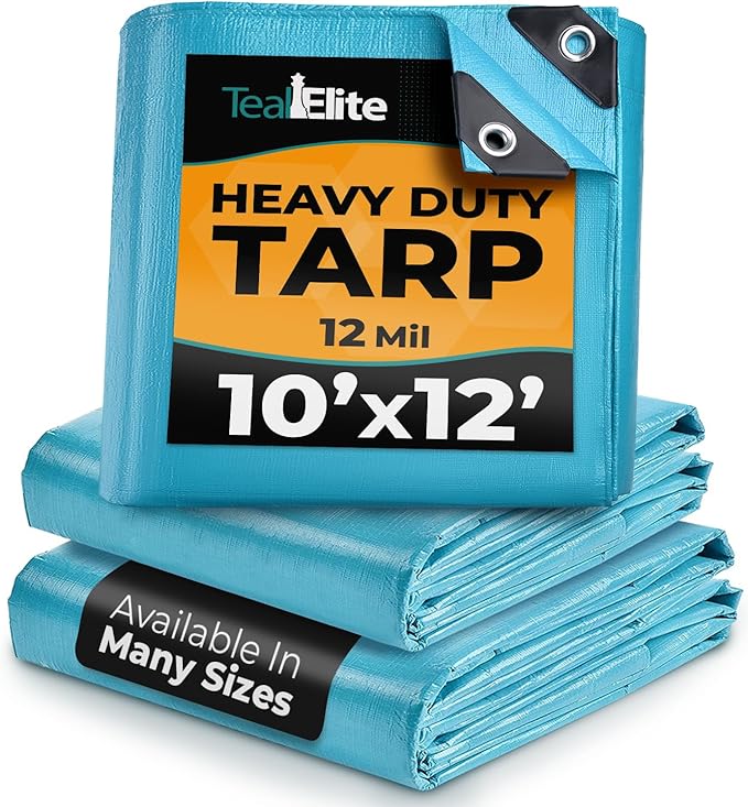 Tarps Heavy Duty Waterproof 10x12-12 mil Thick Camping Tent - Blue Tarp 10x12 UV Resistant Rip &amp Tear Proof with Metal Grommets – Multipurpose Use for Camping Tent Boat RV Car &amp Pool Cov