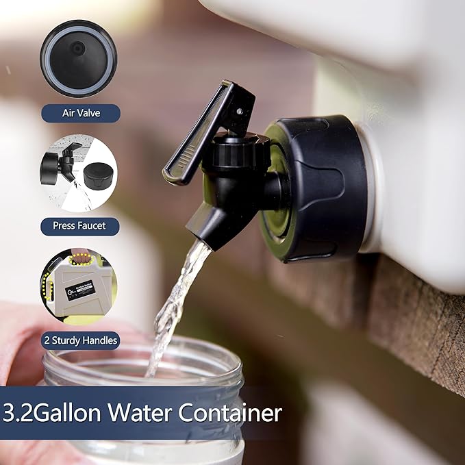 3.2 Gallon/5 Gallon Water Containers with Spigot BPA Free Water Jug Military Green Water Tank Multifunction Water Storage Containers for Camping Outdoor HikingEmergency Stroage