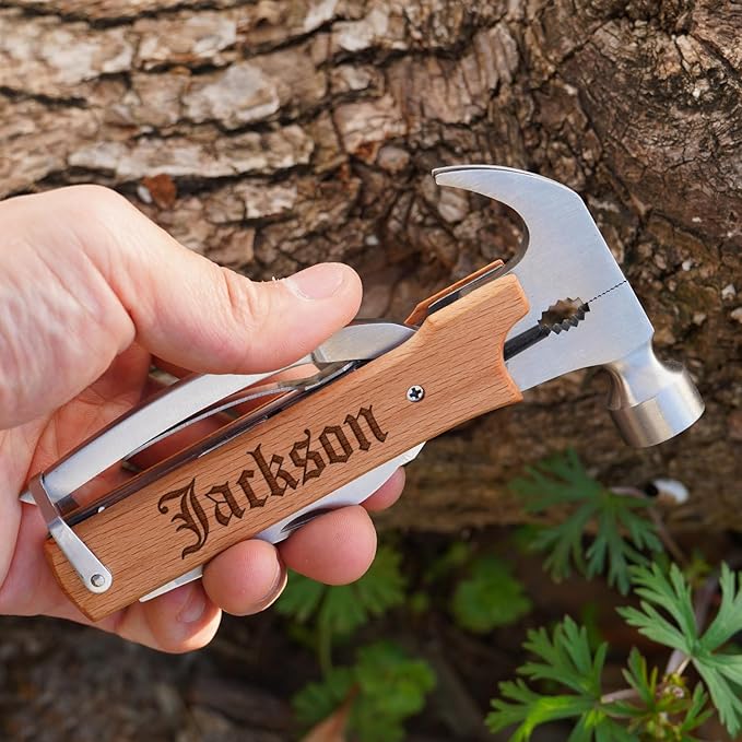 Custom Pocket Knife for Men Personalized Gift for Men Custom Engraved Multitool Multiple Tools for Wooden Handle Cool Birthday Christmas Fathers Day Gift for Dad Husband Grandpa