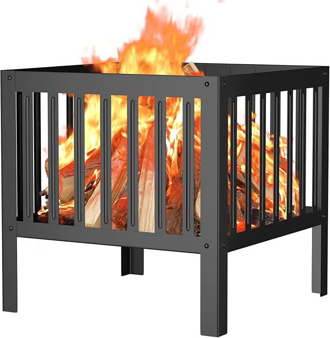 TBMLC 16-Inch Square Steel Grating Fire Pit in Black - Portable and DurablePerfect for Backyard Camping and Bonfire Gathering Outdoor