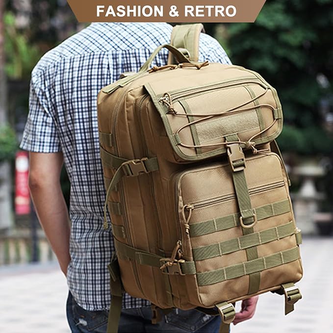 Men's Large Capacity Camping Backpack Oxford Cloth Tactical Rucksack Lightweight Outdoor Hiking Travel Daypack (Black)