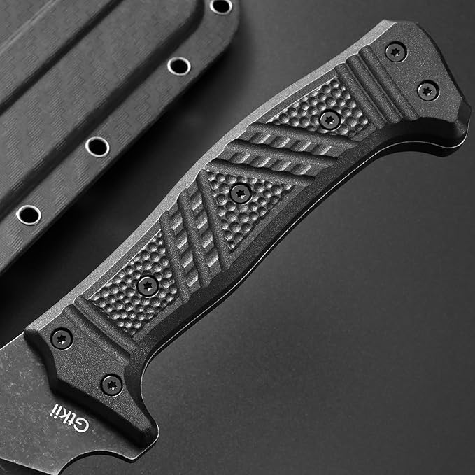 Gtkii GTK32 Fixed Blade Knife DC53 Steel Blade Full Tang Nylon Fiberglass Handle Heavy Duty Knifes for Field Hunting Camping Bushcraft(Black)