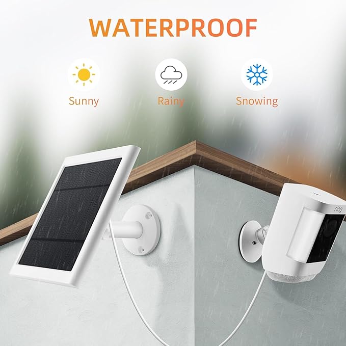 IP65 Solar Panel for Rings Camera White 3pack 4W Solar Charger Compatible with Rings Spotlight &ampStick Up Outdoor Cam Battery 10ft Long Cable with USB-C to Ring Barrel Plug Adapter