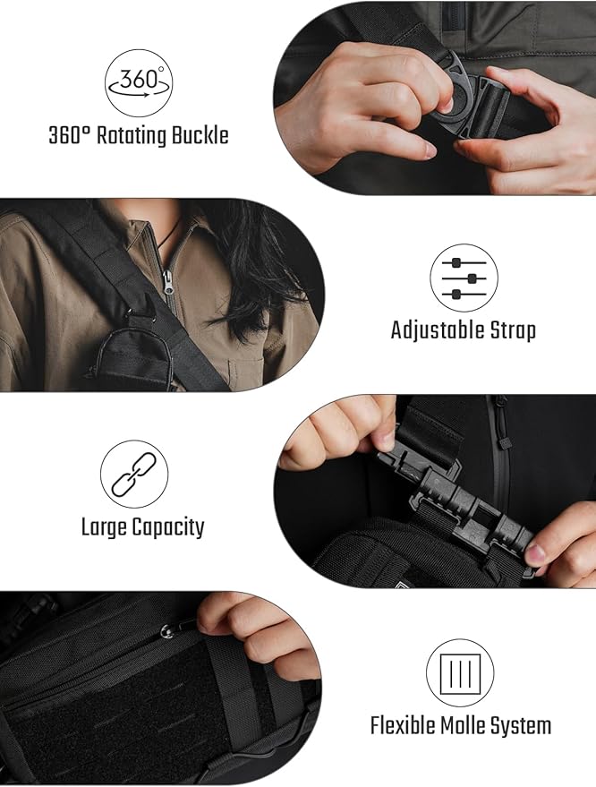 TACTICAL_GEEK Cache L3C EDC Sling Bag Chest Lightweight Shoulder Daypack Travel Hiking Concealed Carry Crossbody Bag Tactical Backpack Hiking Ambidextrous Strap (1000D-Black)