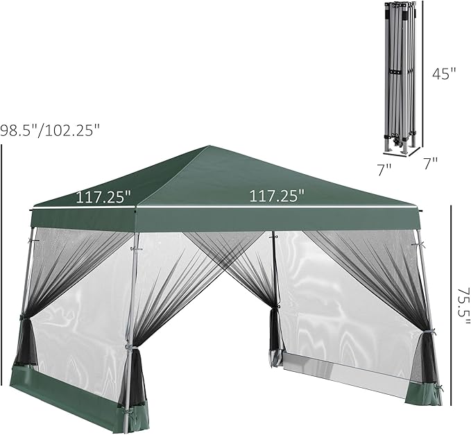 10x10 Portable Instant Pop Up Tent Featuring Ventilated Mesh Side Walls Adjustable Height Easy Fold and Heavy Duty Carry Bag