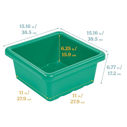 ECR4Kids Stackable Square Bins with Non-Snap Lids Multipurpose Organization Emerald 2-Pack
