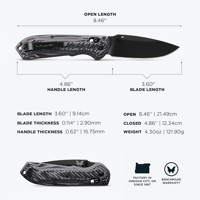 Benchmade - Freek Outdoor EDC Knife Drop-Point Blade with Gray/Black G10 Handle (560BK-1)