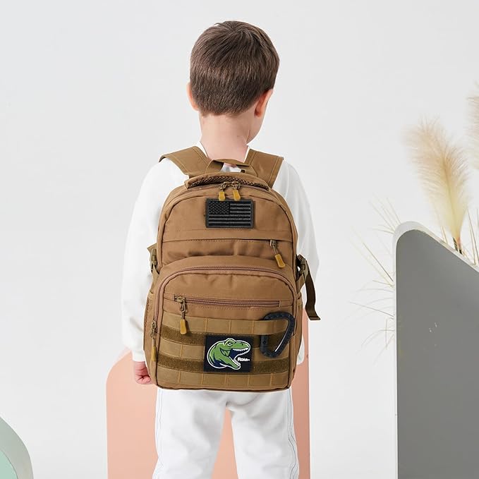 Kids Tactical Backpack Army Molle Bookbag Military Boys Backpack for School Outdoor Camping (Includes 2 Patches+1Carabiner) Orange