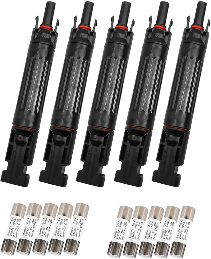 5 Pcs 10A Solar Fuse Holder Inline with Male and Female Connector for Solar Panel and Solar Controller IP68 Waterproof Solar Fuse Connector with 10 Fuse