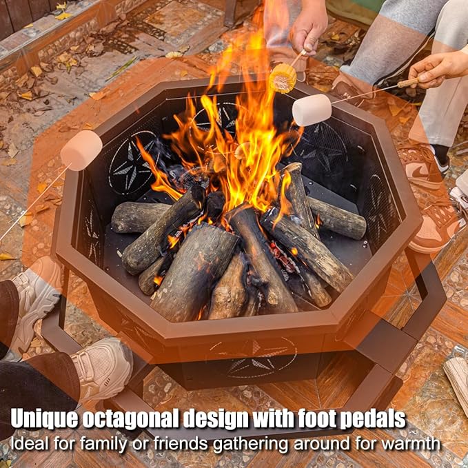 Verdeluxe 35 Inch Octagonal Fire PitOutdoor Fire PitWood Burning Firepit for BonfireFirepits for OutsideCamping Backyard PatioBonfireGarden