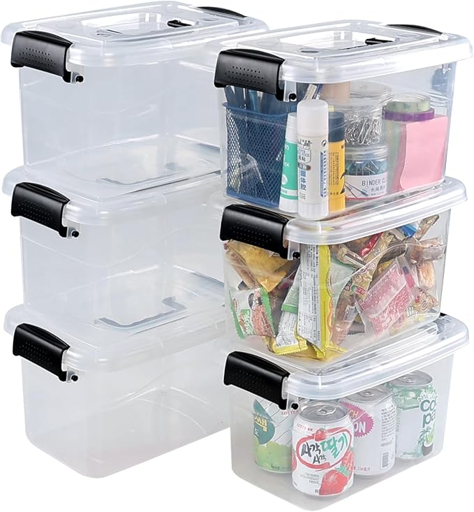 6 Quart Plastic Storage Box with Handle Clear Latching Bin with Lids 6 Packs