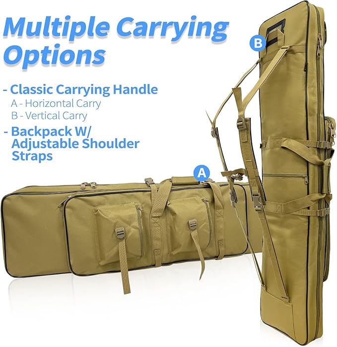 Sutekus Tactical Double Rifle Case Gun Case Padded Rifle Storage Backpack Integrated Pistol and Magazine Storage (3 Sizes 2 color)