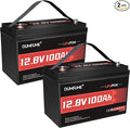 2 Packs 12V 100Ah LiFePO4 Lithium Battery Built in 100A BMS 1280W Power Output Up to 6000+ Cycles Ideal for RV Solar Off-Grid Systems Home Energy Storage