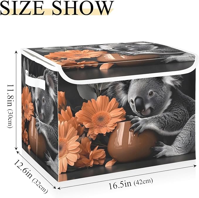 AIXIWAWA Lidded Storage Cube (Koala Floral) Fabric Foldable Closet Bins with Flip Lid and Handles Organizer Basket Container 16.5 x 12.6 x 11.8 IN