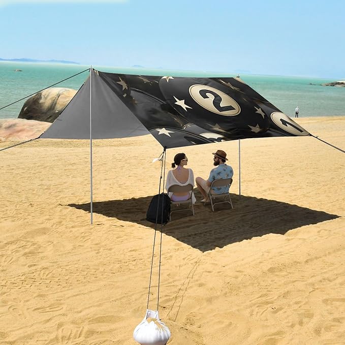 ALAZA Billiard and Gloden Star Seamless Beach Tent Sun Shelter Portable Canopy Sunshade for Outdoor Camping Picnics Backyard Fun 10x9 ft