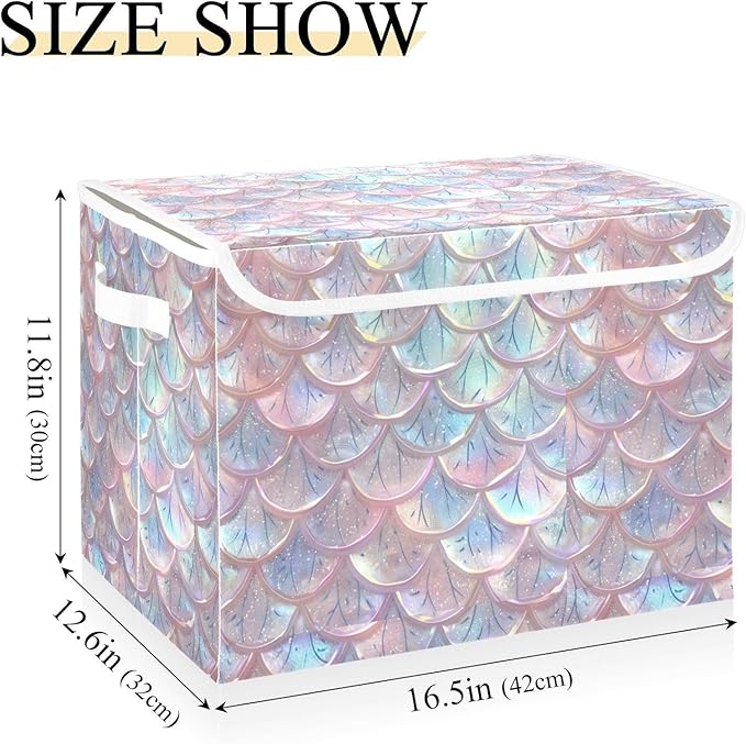 senya Baskets Collapsible Storage Bins with Lids Pastel Sheer Mermaid Scales Storage Boxes Clothes Baskets for Organizing B06D22020