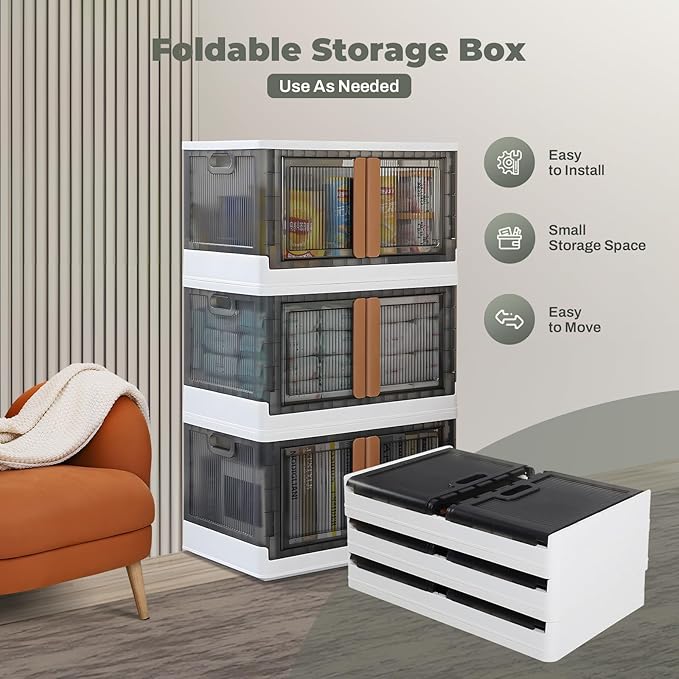Dollate 8.4 Gal Collapsible Storage Bins with Lid 3 Pcs Free Installation Foldable Closet Organizers and Storage Bins for Organizing Household Goods