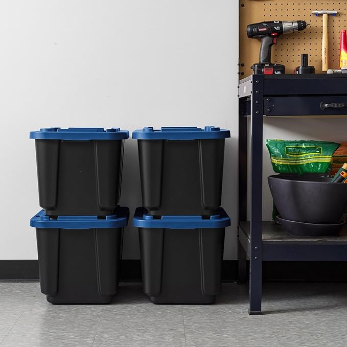 4 Pack 48QT Heavy Duty Plastic Storage Bins with Latching Lids Stackable Containers with Reinforced Handles for Garage Home Basement &amp Shed Organization