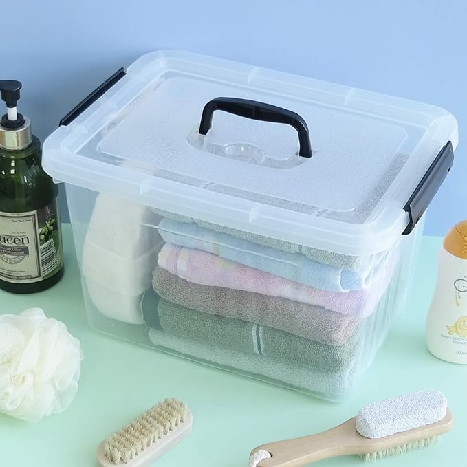1-Pack Plastic Storage Box Clear Latch Box with Handle and Lid 10 L