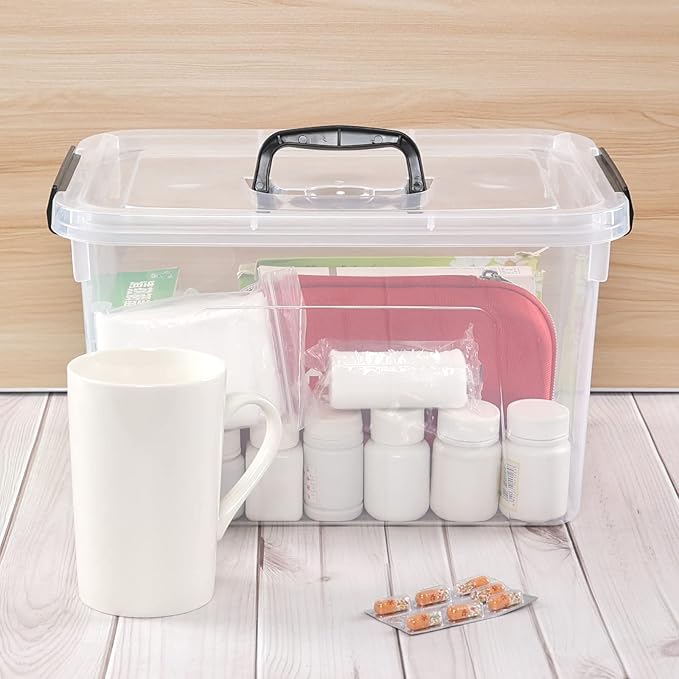 Esdiplot 10.5 L 4 Pack Clear Storage Box with Lid Plastic Latching Bins with Handles