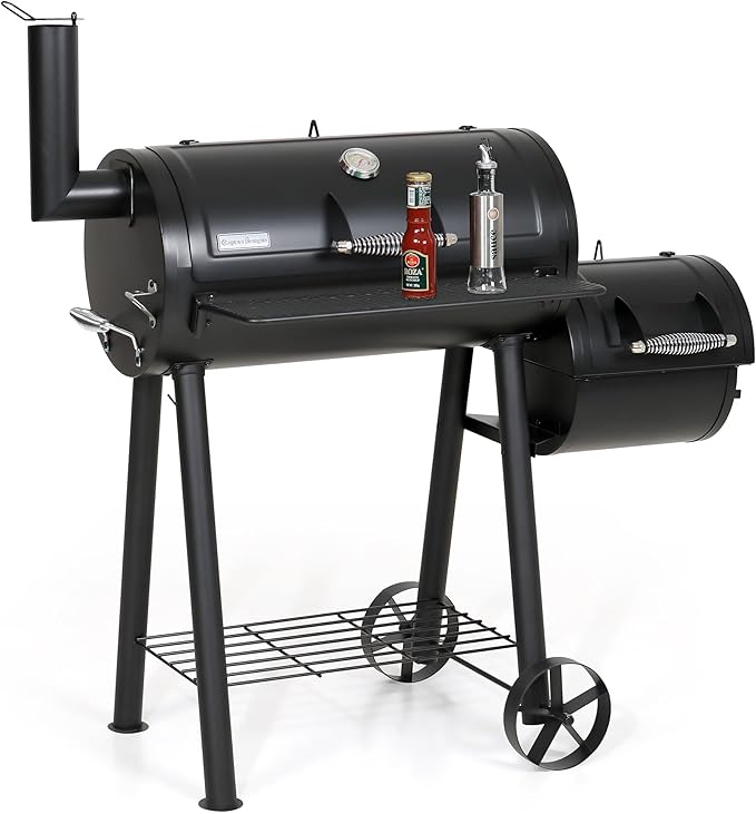 Captiva Designs Charcoal Grill with Offset Smoker All Metal Steel Made Outdoor Smoker 512 sq.in Cooking Area Best Combo for Outdoor Garden Patio and Backyard Cooking