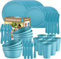 40 Piece Plastic Dinnerware Set for 8 with Cutlery Unbreakable Plates and Bowls Set Dishwasher &amp Microwave Safe Reusable Dish Set for Camping RV Outdoor Kitchen Apartment Dining Teal