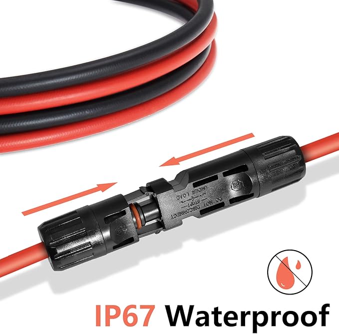 10FT Black + Red 10AWG(6mm²) Solar Panel Extension Cable Wire Solar Adaptor Cable with Female and Male Connector - Set of 2