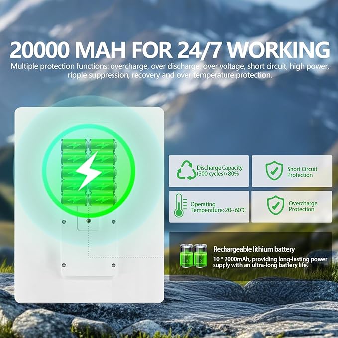 Solar Panel for Trail &amp Game Camera Security Built-in Rechargeable 20000mAh Battery USB-C &amp Micro USB DC (3.5 * 1.35) with Multi-Interfaces 5V Output IP66 Waterproof