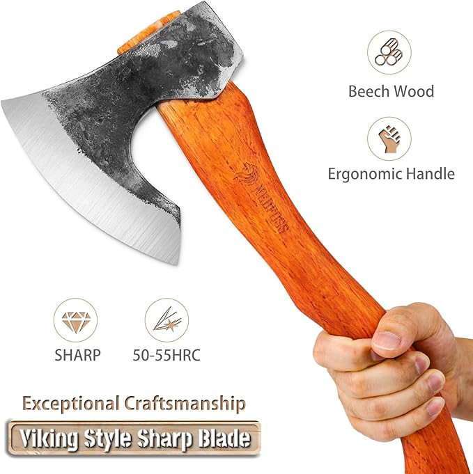 NEDFOSS Mammoth Hatchet Axe for Camping 15.6 Camping Axe for Wood Chopping Hand Forged Camping Axes &amp Hatchets Multipurpose Splitting Axe for Carving Bushcraft Outdoor Forest Garden Gift for