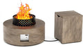2-Piece 30 Round Propane Fire Pit for Outside Patio with Hidden Tank Table 50000 BTU Fireplaces with Wind Guard Lid Glass Rocks Cover(Wood Grain Walnut)
