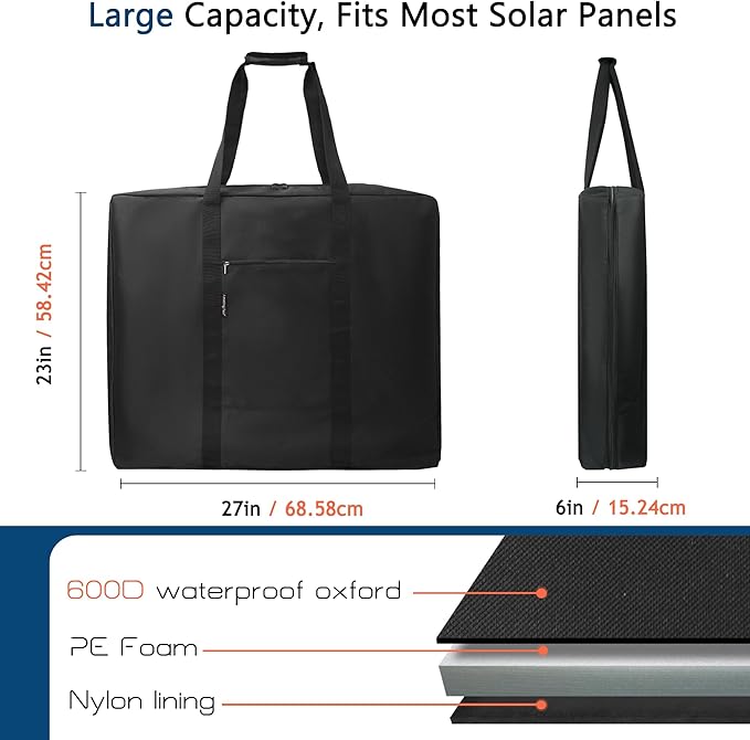 Solar Panel Travel Bag Compatible with 2 Jackery 100W / 200W Padded Portable Solar Panel Storage Bag Compatible with Jackery SolarSaga 100W 100X 200W (100W | 27×23×6)